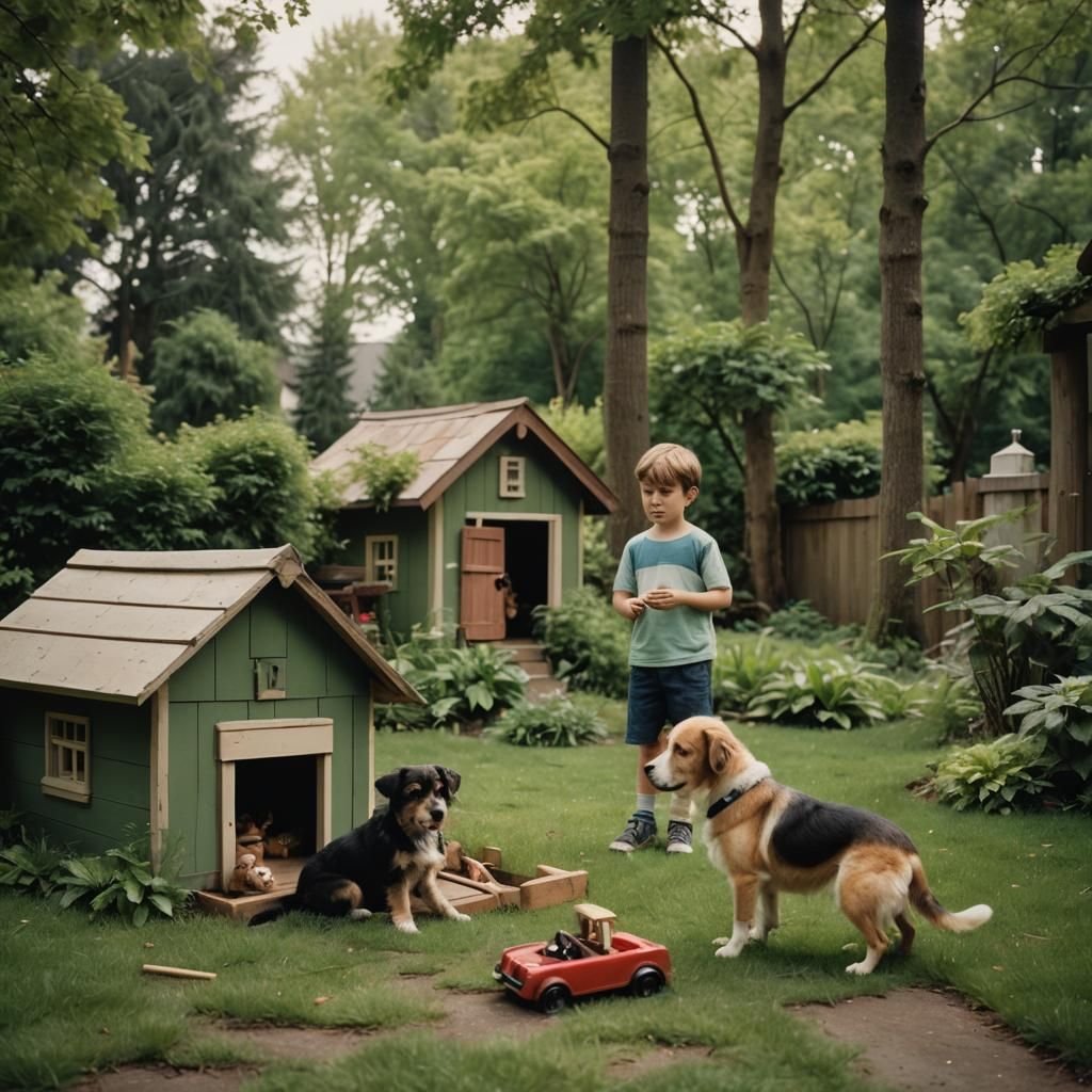 Boy, Dog, and Bone: Nostalgic Cinematic Backyard Scene