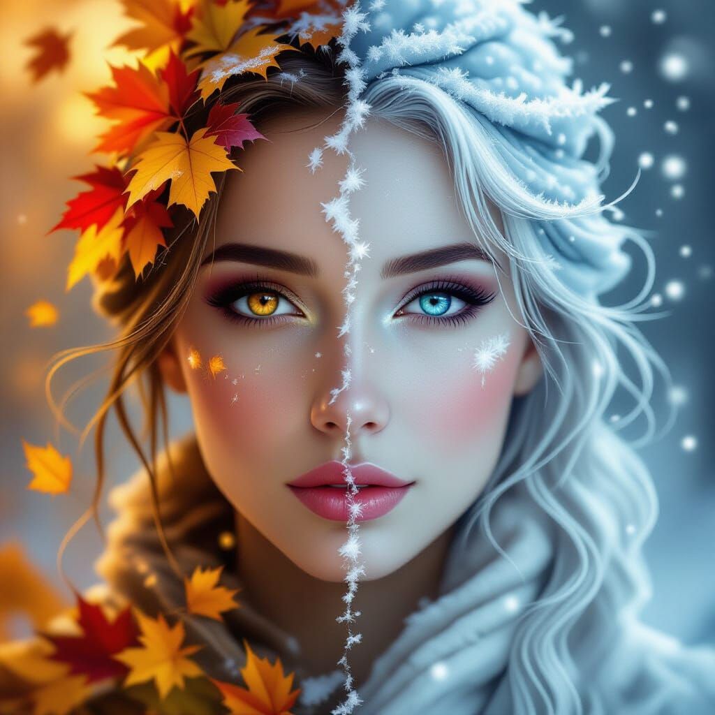 Autumn Winter Face Split Cinematic Portrait