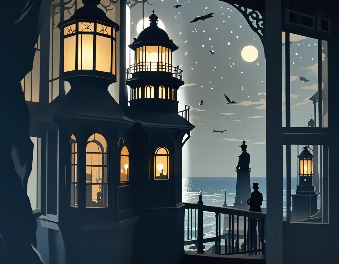 Lighthouse Keeper Silhouette Animation in Cut Paper Style