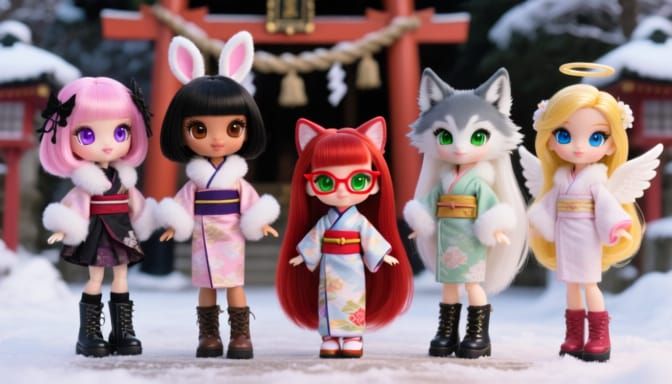 Kawaii Bratz Dolls at Meiji Jingu Shrine in Winter