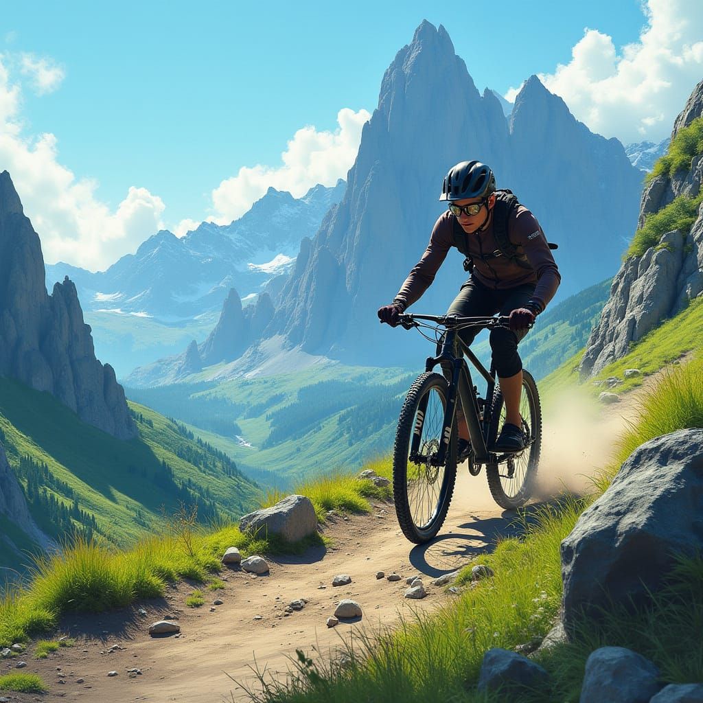 Mountain Biker Conquers Rocky Alpine Trail