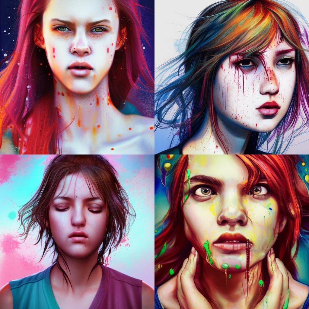Hyperrealistic Portrait with Colorful Splash Art Background