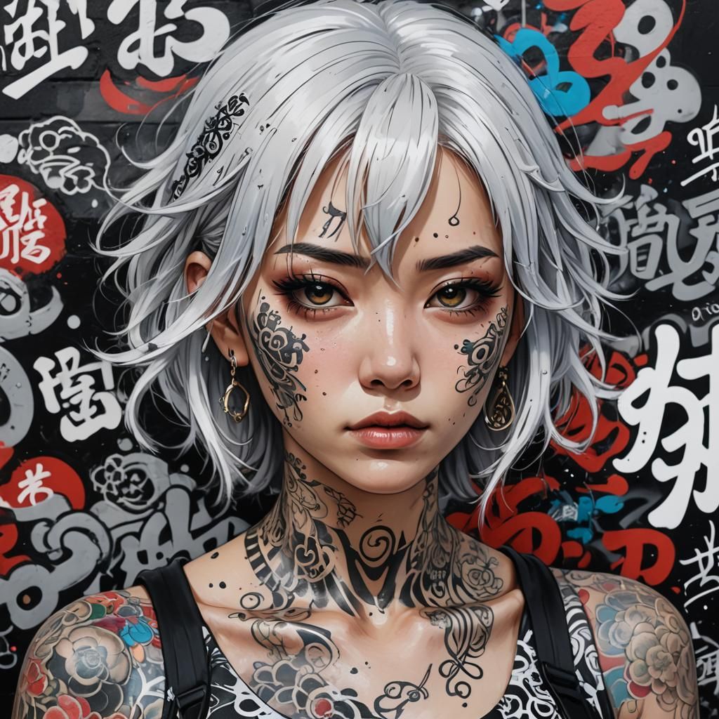 Anime Woman Portrait with Graffiti Art Background