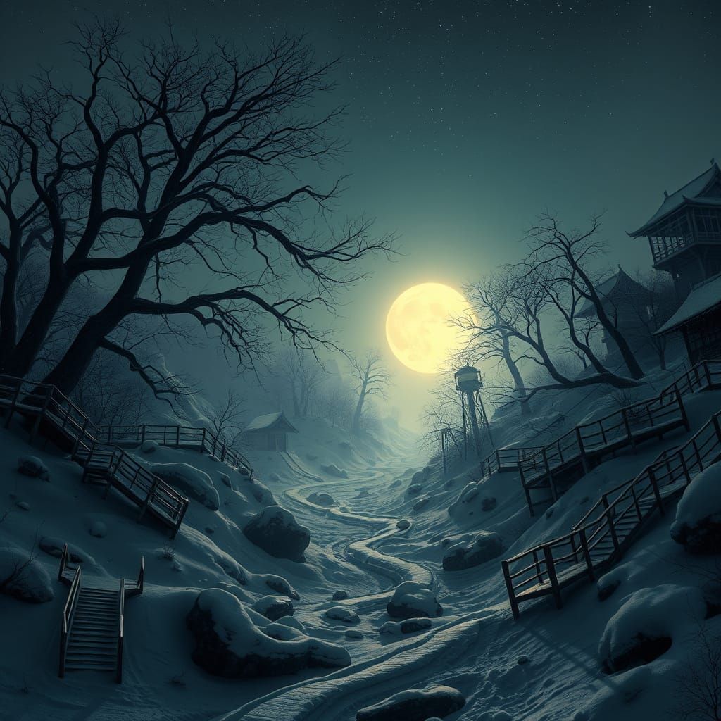 Ethereal Winter Wonderland in Dark Futuristic Style