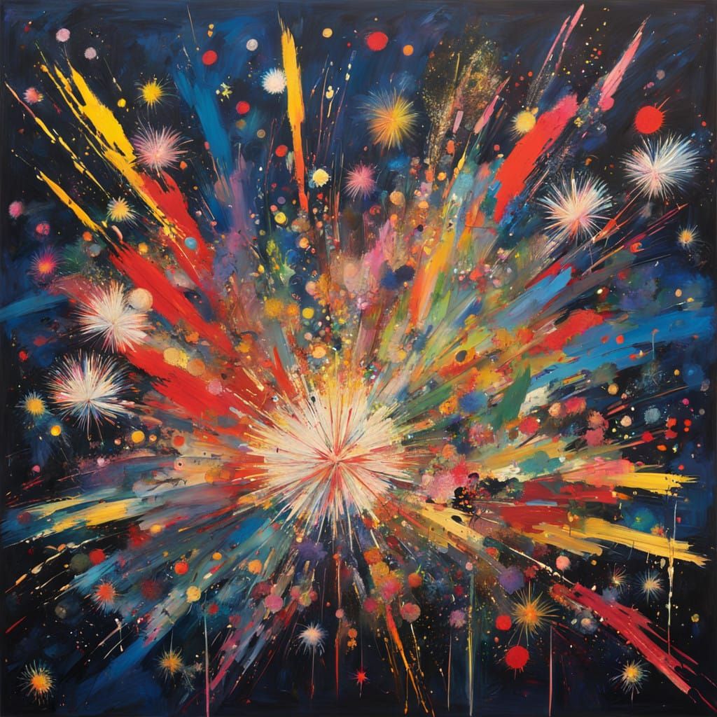 Vibrant Starry Night Sky Fireworks