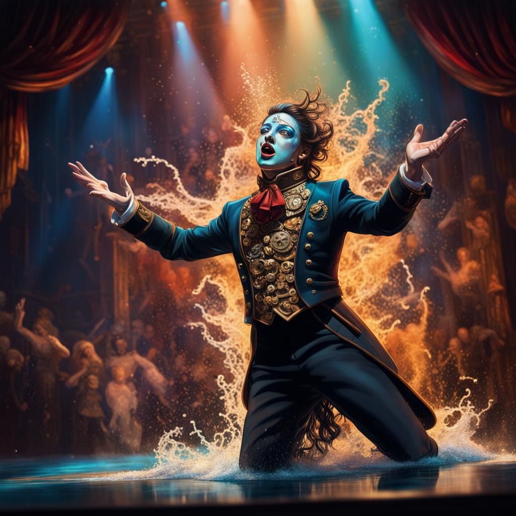 Detailed Steampunk Opera Stage Dive, Hyperrealistic Splash A...