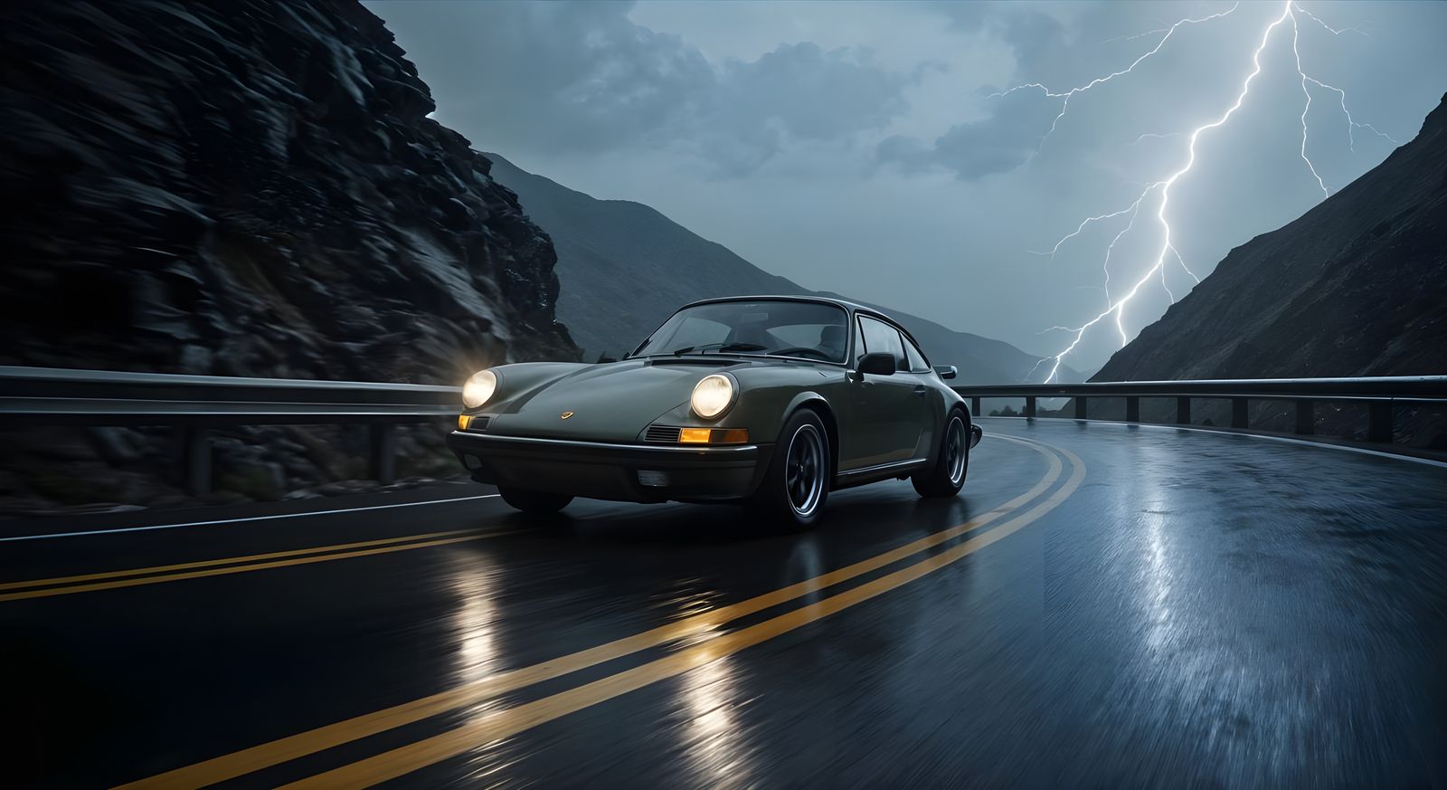 Porsche 911 Navigates Stormy Mountain Road