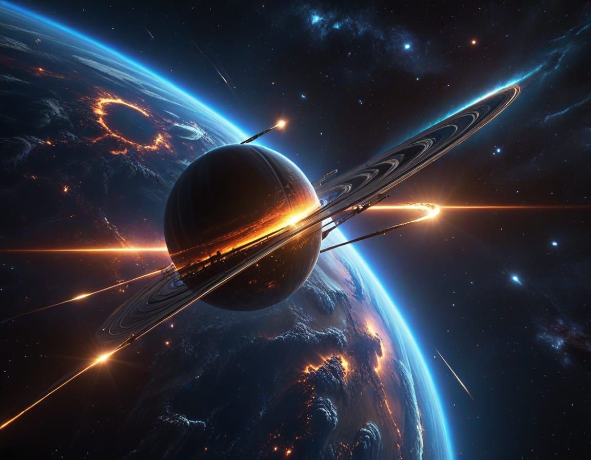 Cinematic Gas Giant Moon with Vibrant Rings in Sci-Fi Space