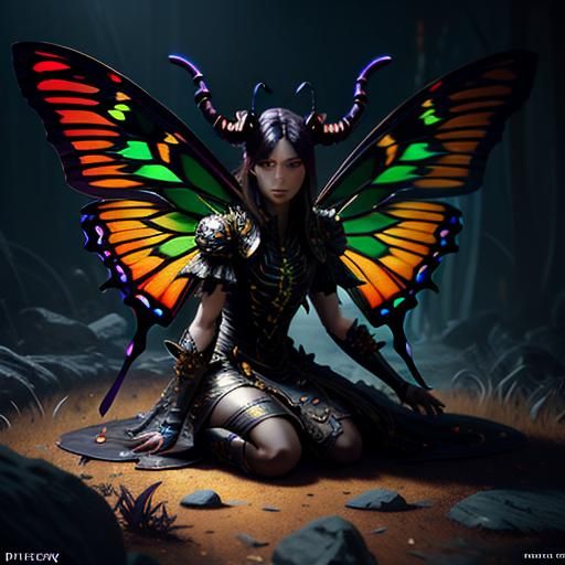 Ornate Demon Butterfly in Flight, Digital Illustration
