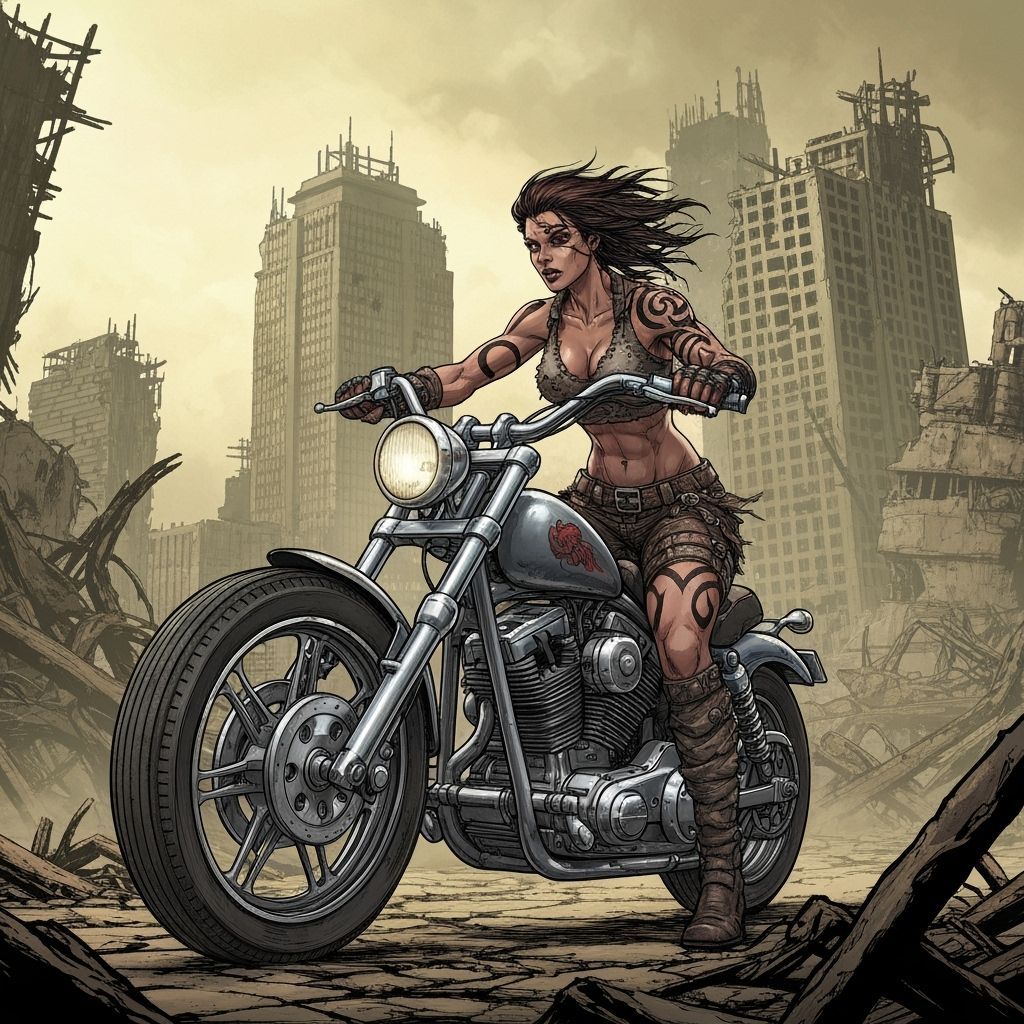 Post-Apocalyptic Biker Rides Through Wasteland