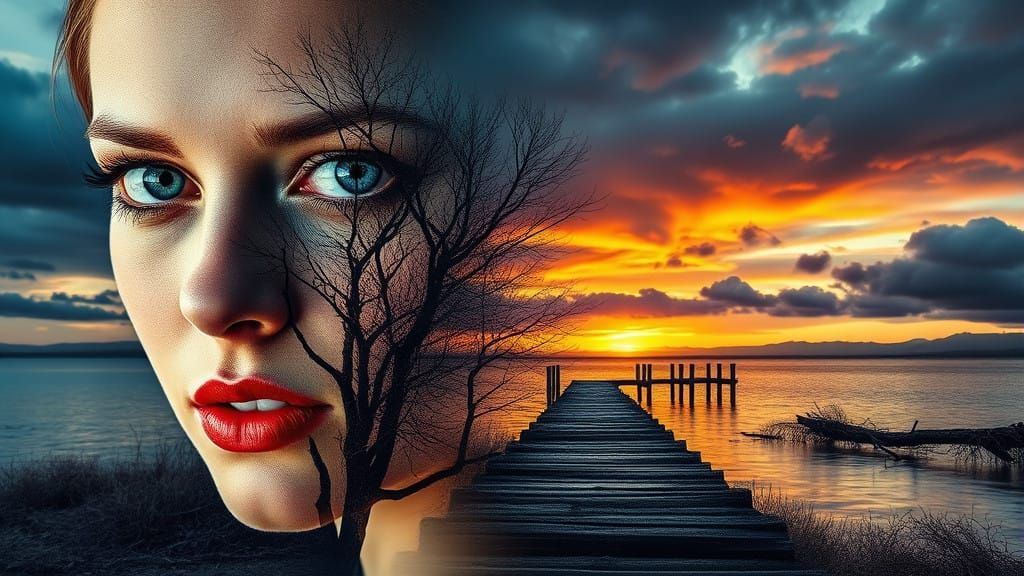 Dreamlike Surreal Landscape Portrait in Vibrant Dreamlike Fa...