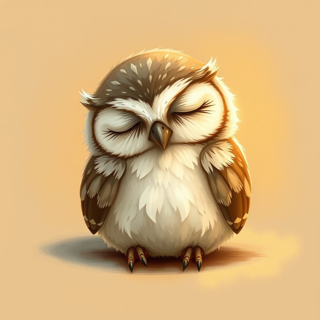 Serene Owl Slumber in Earthy Whimsy