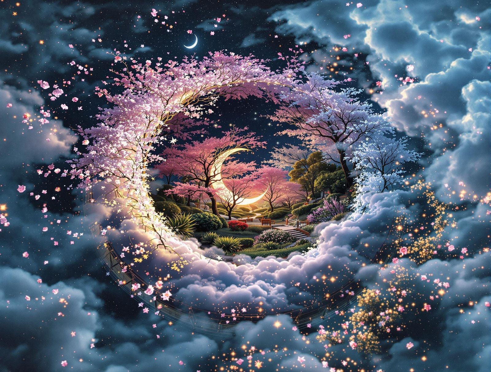 Four Seasons Spiraled World in Dynamic Splash Art