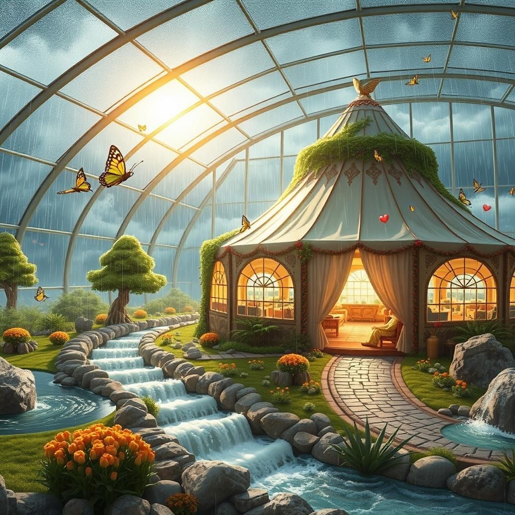 Lush Indoor Conservatory with Kurdish Tent Home
