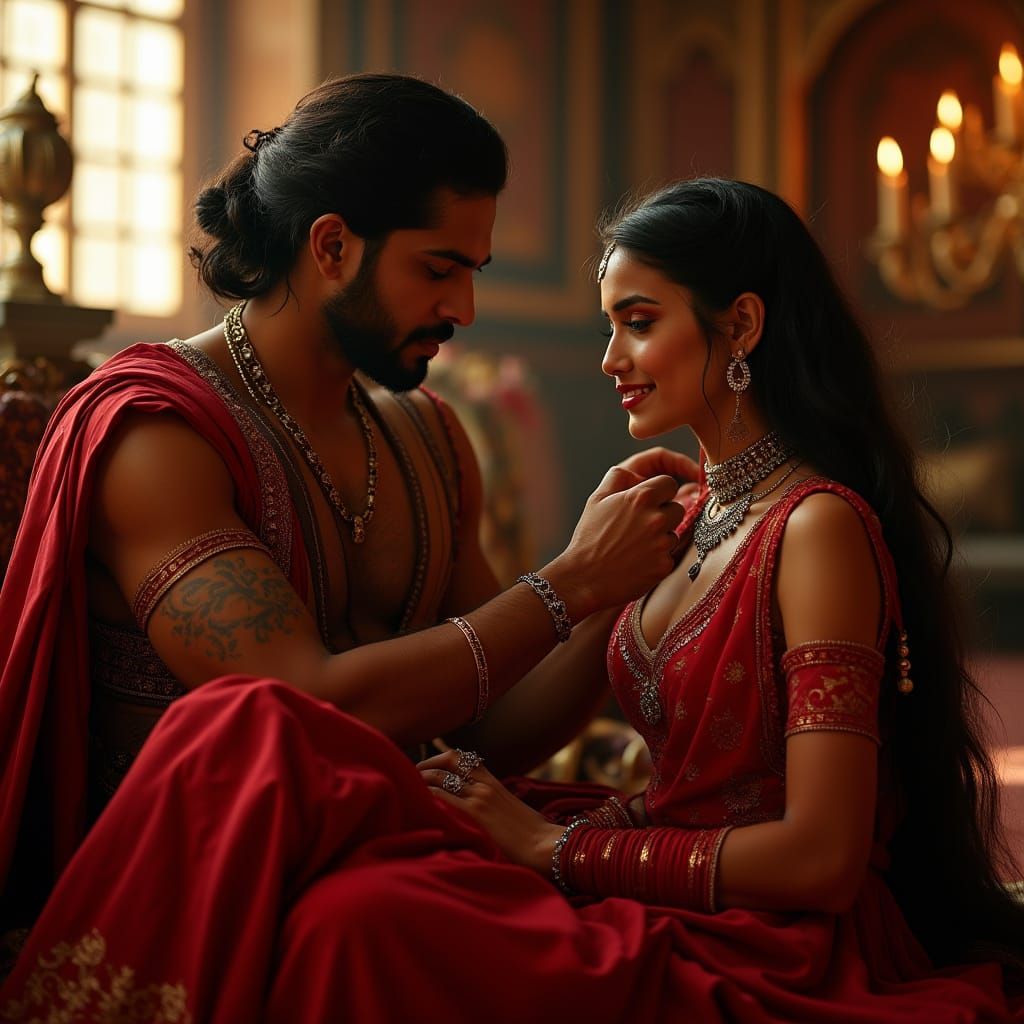 Royal Seduction in Opulent Palace Chamber