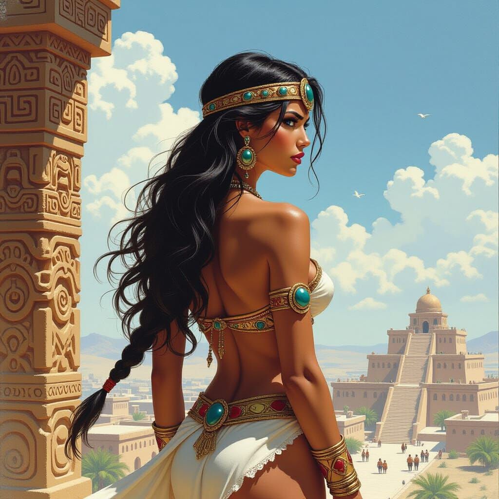 Aztec Princess in 80's Fantasy RPG Style