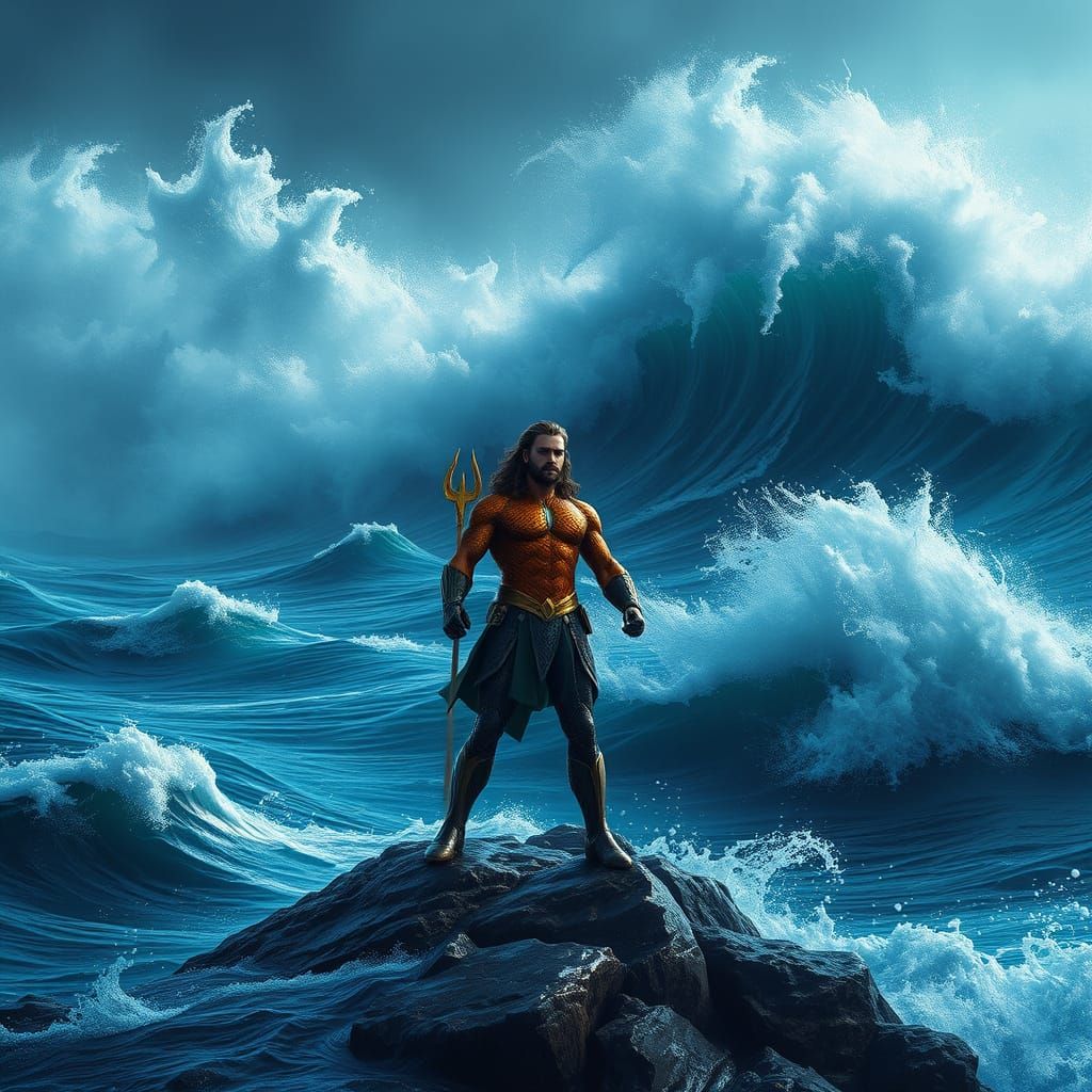 Aquaman Heroically Confronts the Turbulent Ocean in a Stunni...