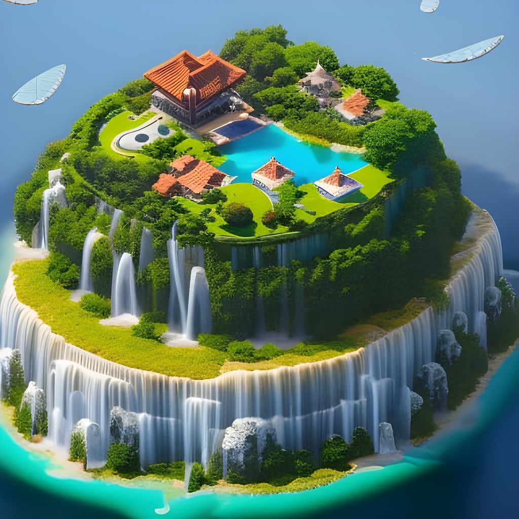 Isometric Floating Island Village in the Sky