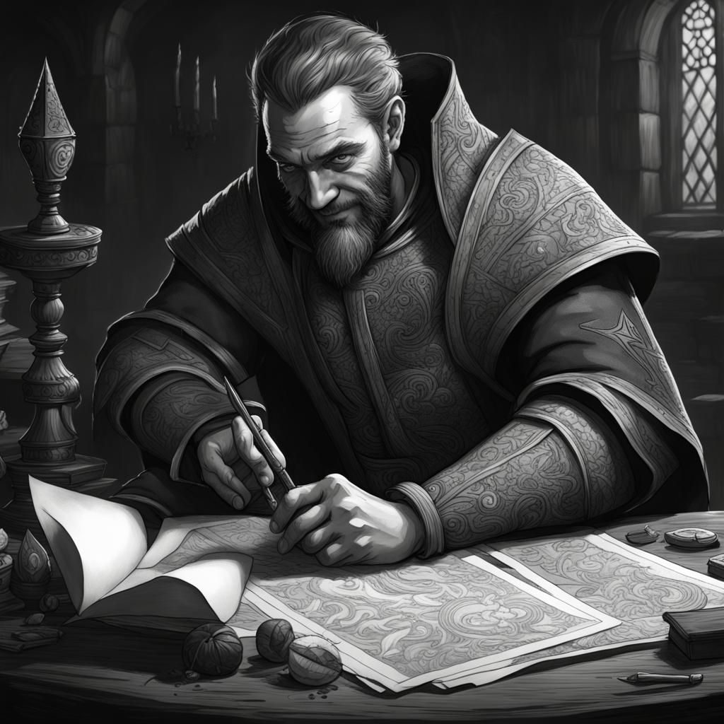 Infernal Contractor: Medieval Portrait in Black and White