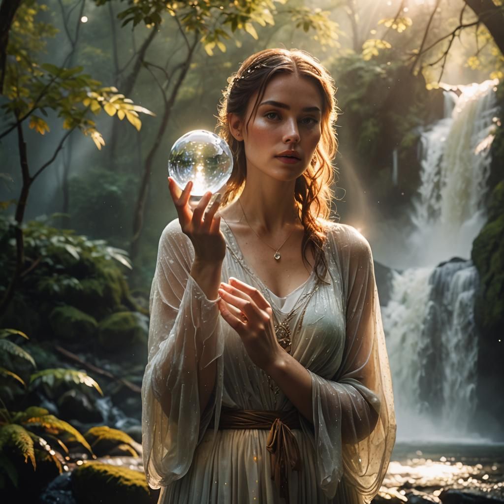 Ethereal Beauty at the Waterfall: Cinematic Digital Art