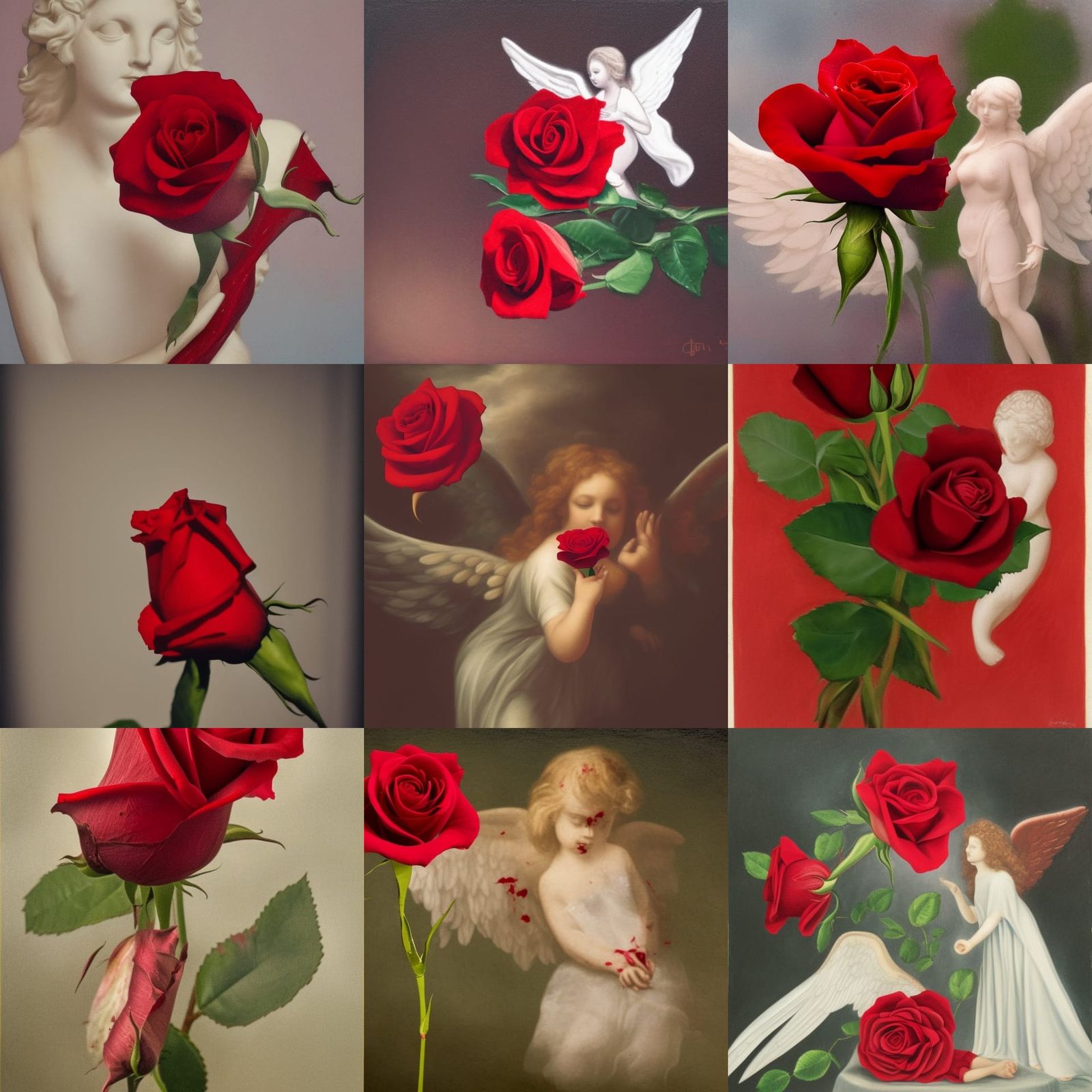 Bleeding Red Rose Held by Angel