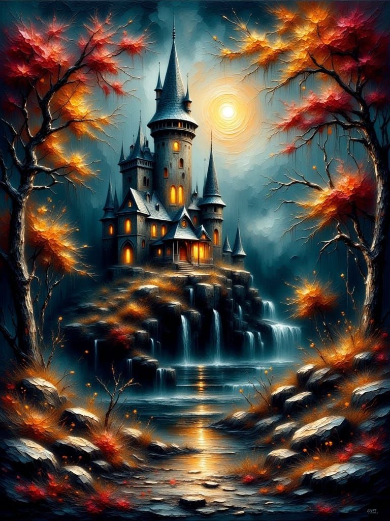 Ethereal Castle in Autumn's Twilight