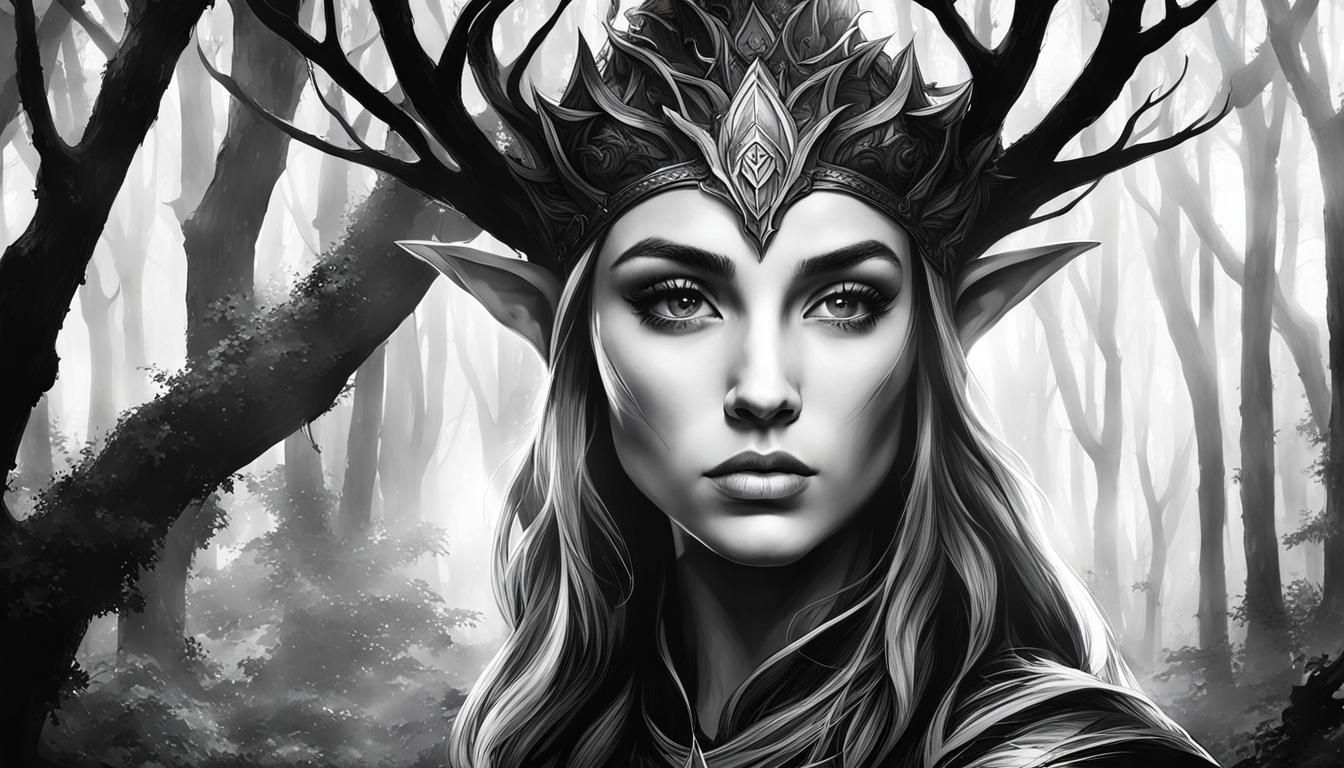 Mysterious Forest: Ink Portrait of an Elf