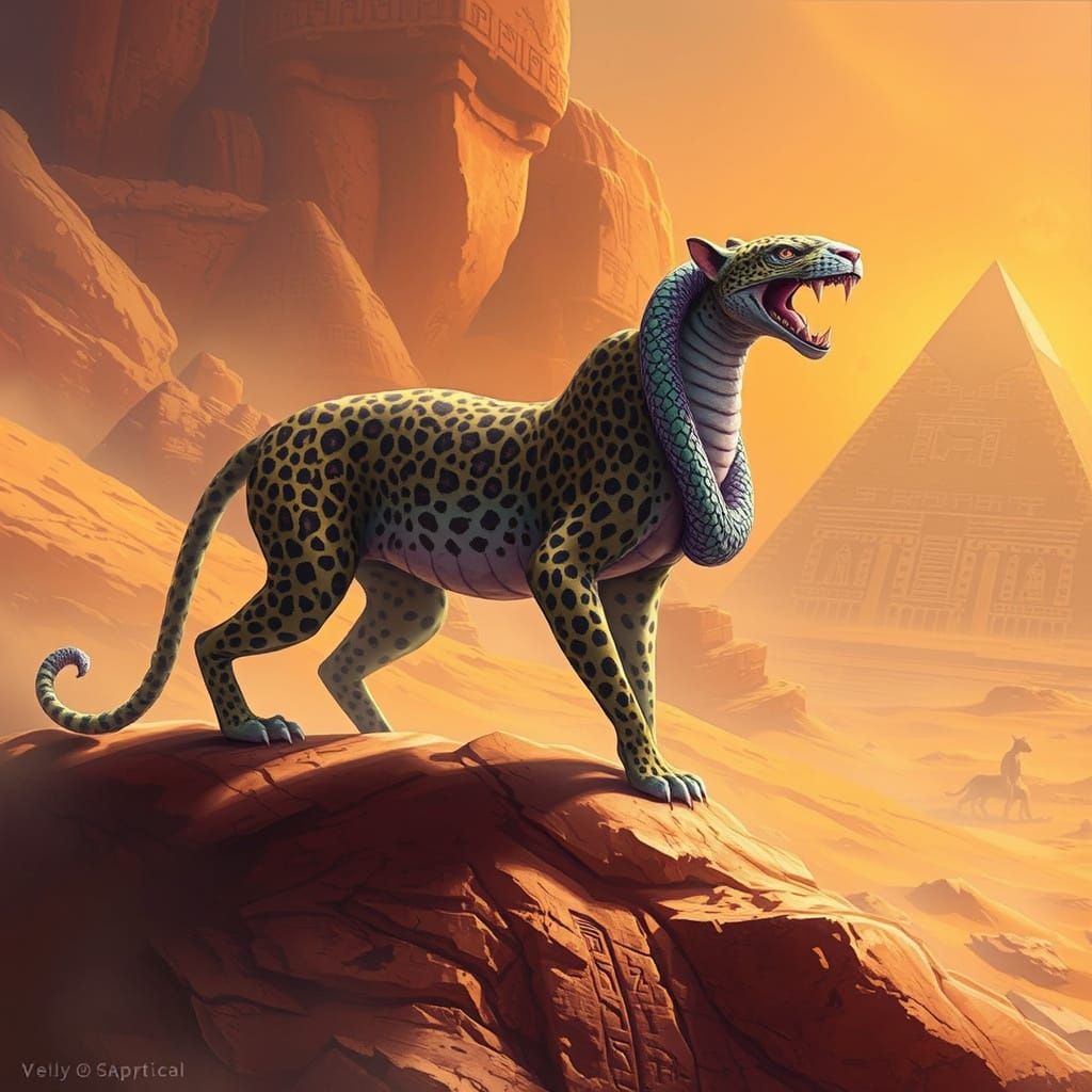 Egyptian Serpopard in Futuristic Golden Desert