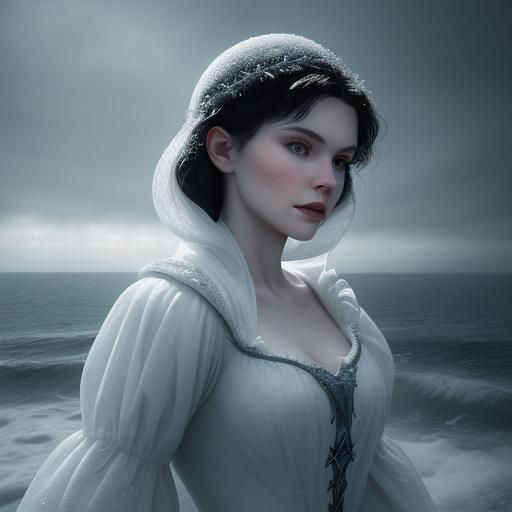 Hyperrealistic Snow White in Ocean Scene