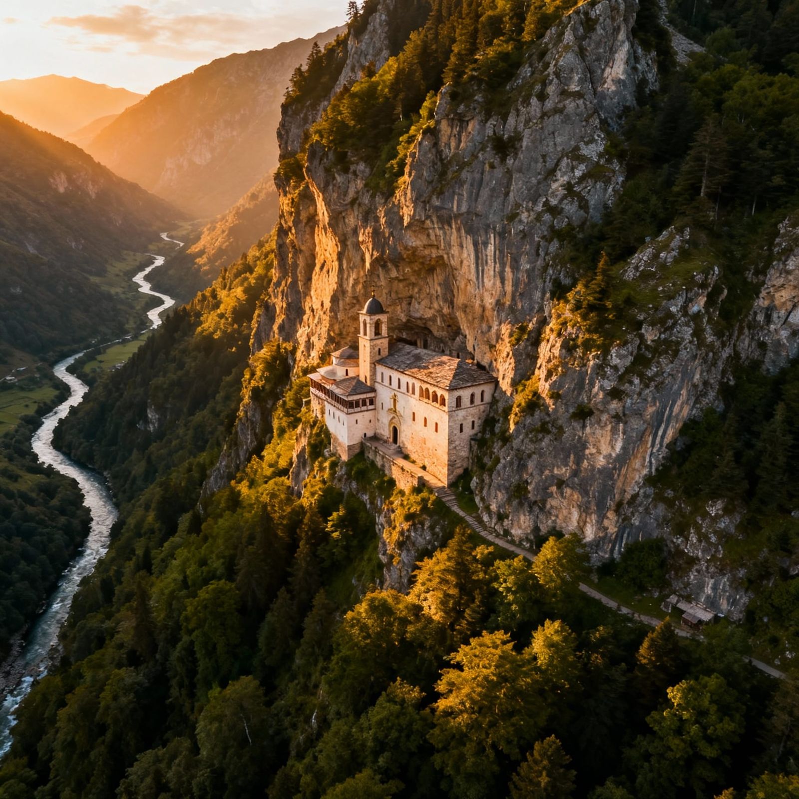 Drone View of Sümela Monastery, Turkey