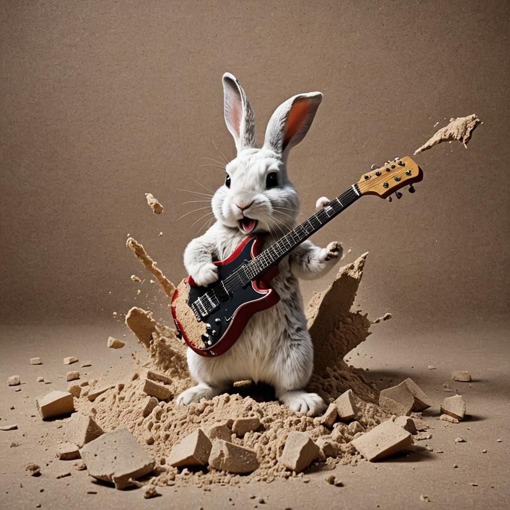 Angry Rabbit Smashes Guitar in Flour