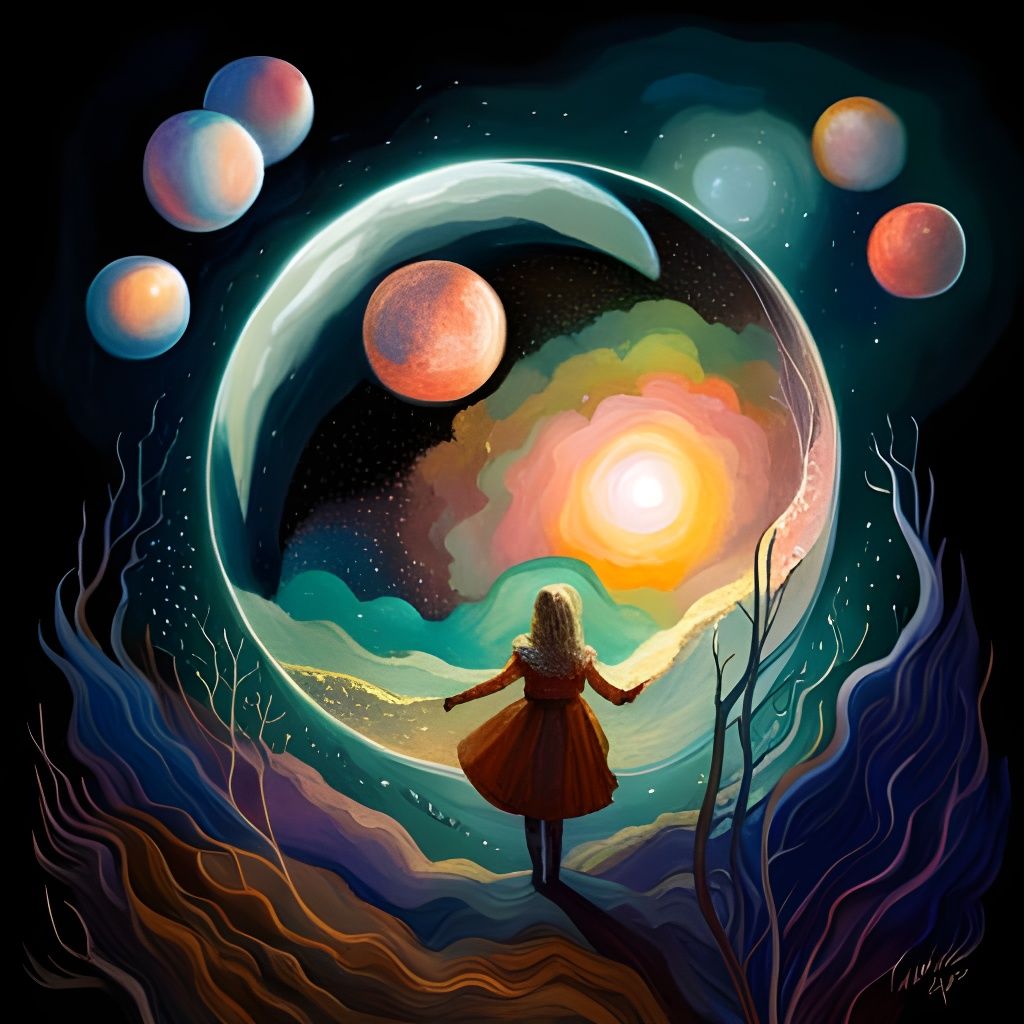 Magical Orbs Orbiting Cosmic Sphere in Pastel Colors