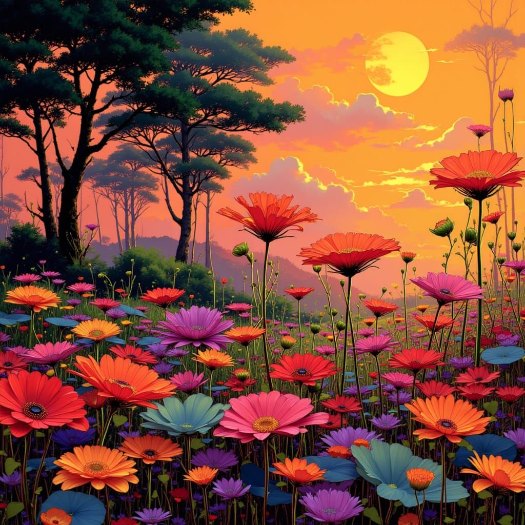 Glitchcore Garden Flowers with Neon Accents