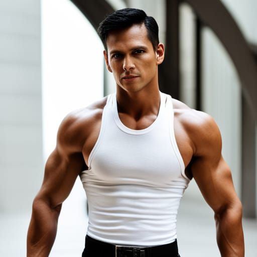 Muscular Caramel-Skinned Man in White Vest Portrait