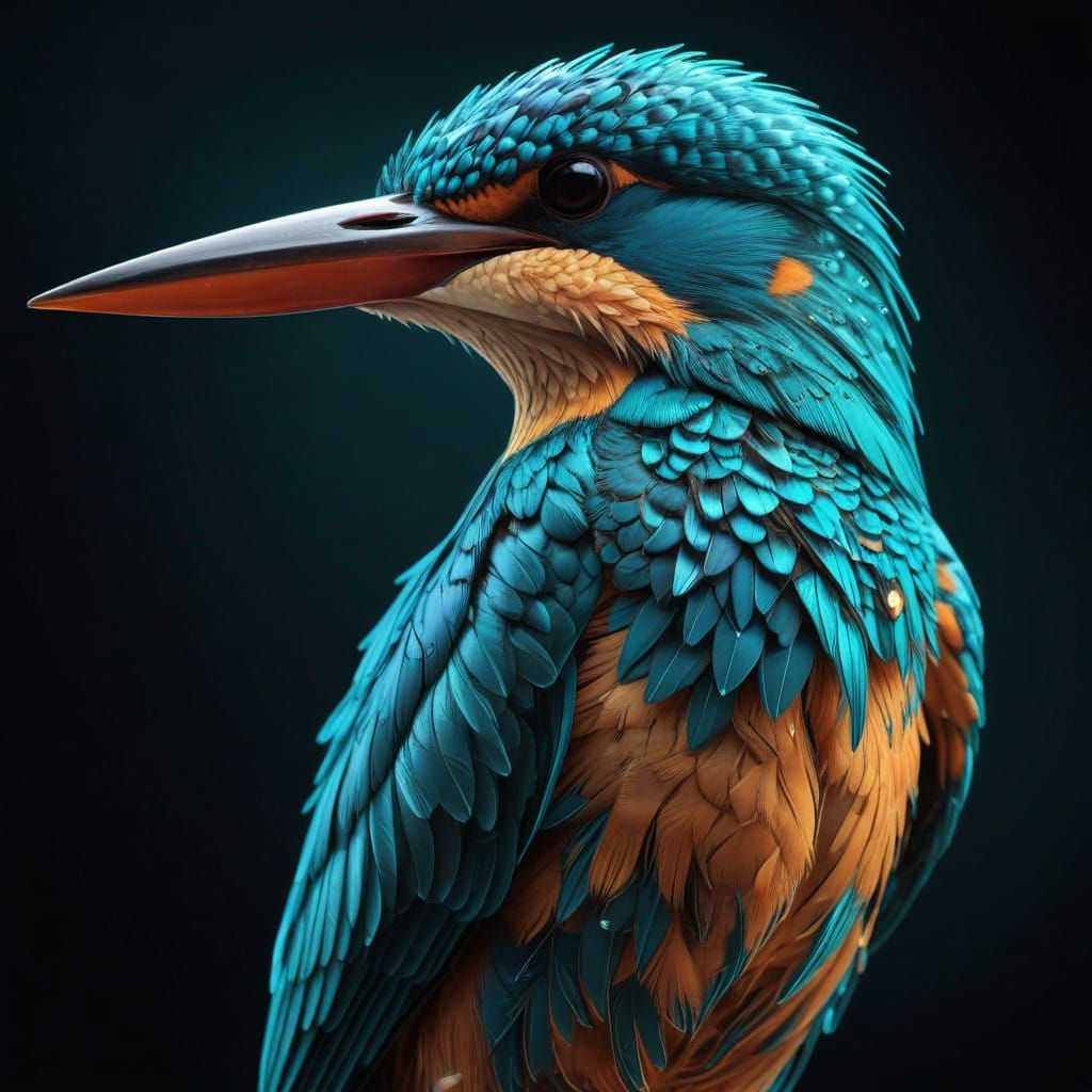 Cyberpunk Kingfisher in Fractal Neon Vortex