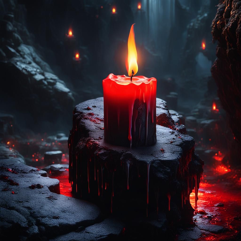 Ominous Candle Flame in Dark Cave, Matte Painting