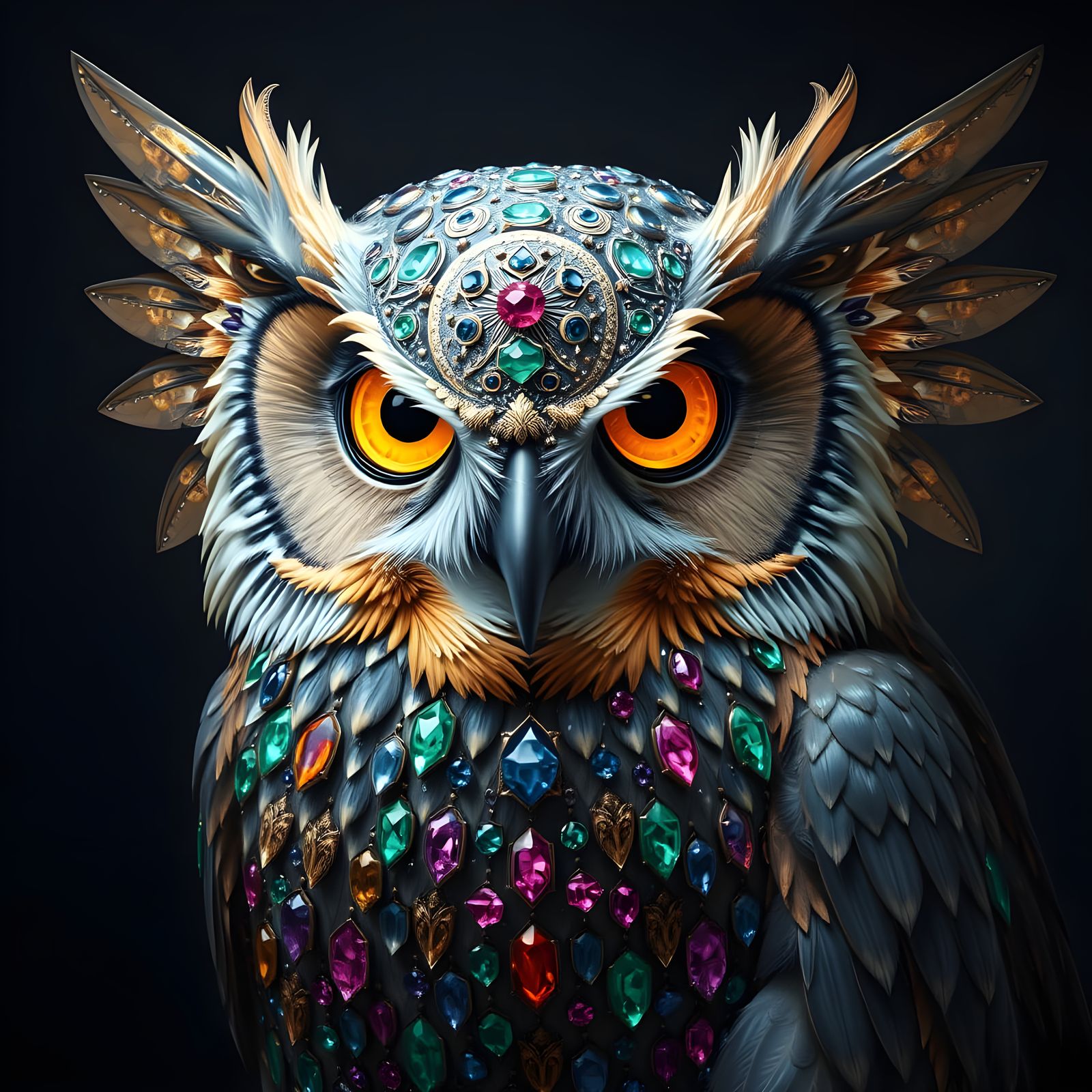 Majestic Jewel-Encrusted Giant Owl