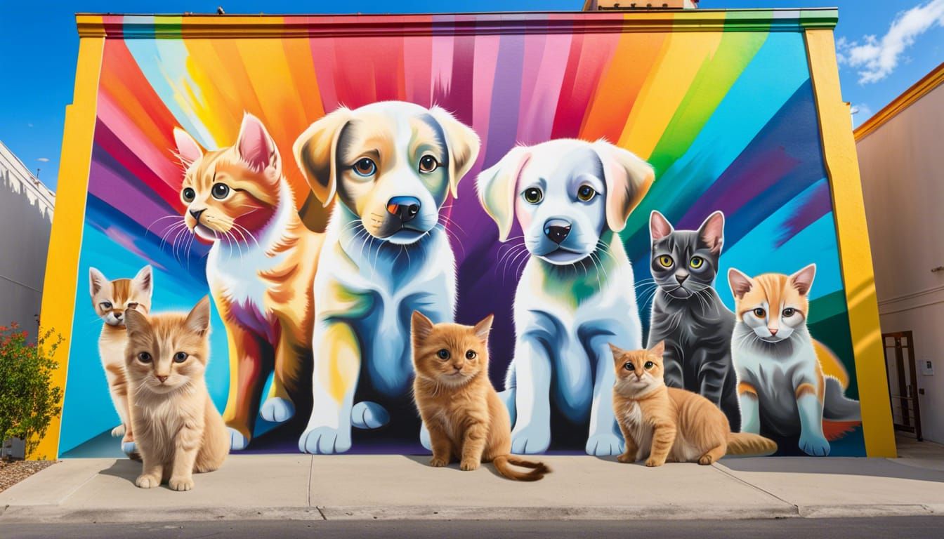 cats & dogs wall mural