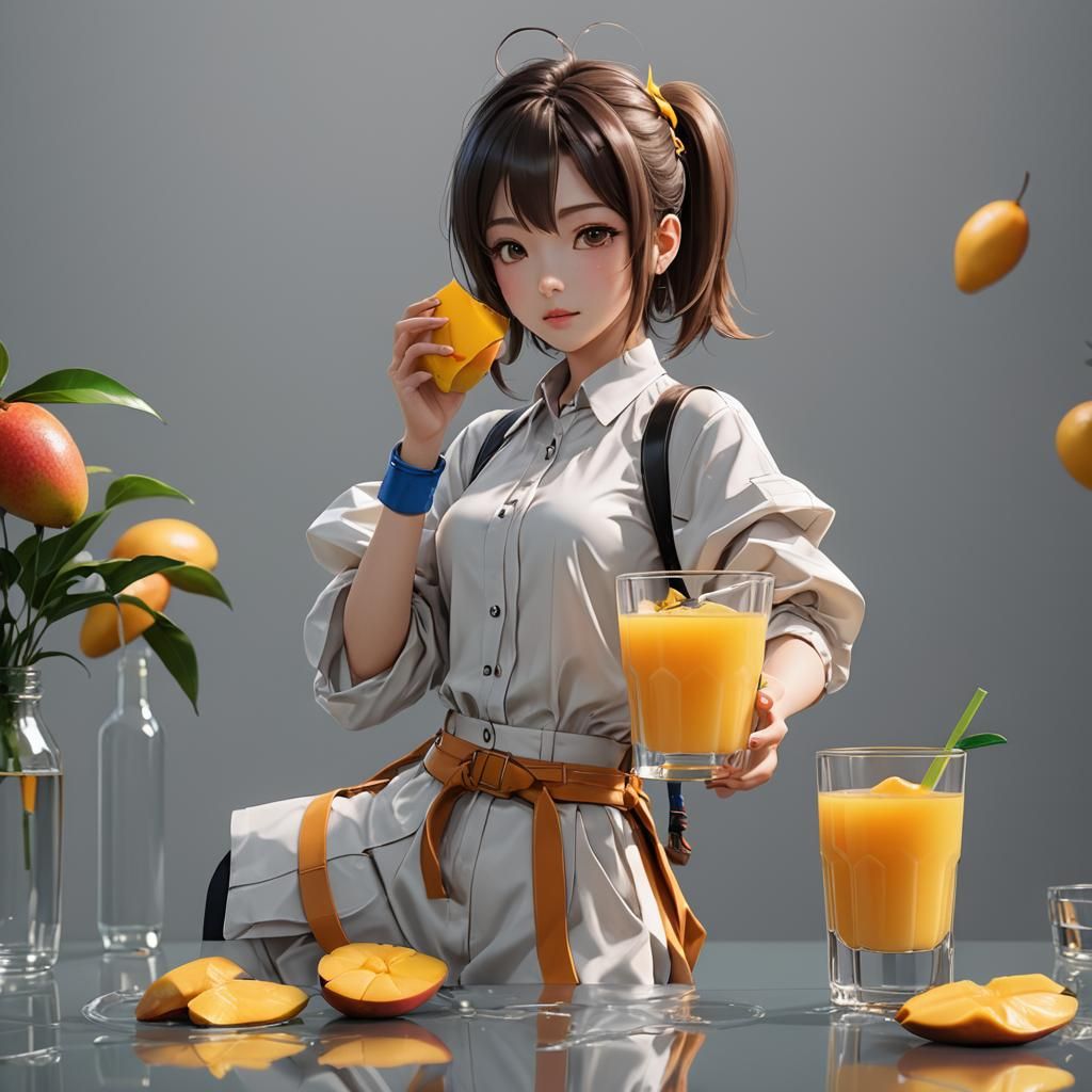 Glass of Mango Juice in 3D Anime Art
