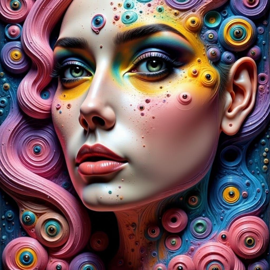 Vibrant Candyland Model with Glossy Skin and Oversized Lips