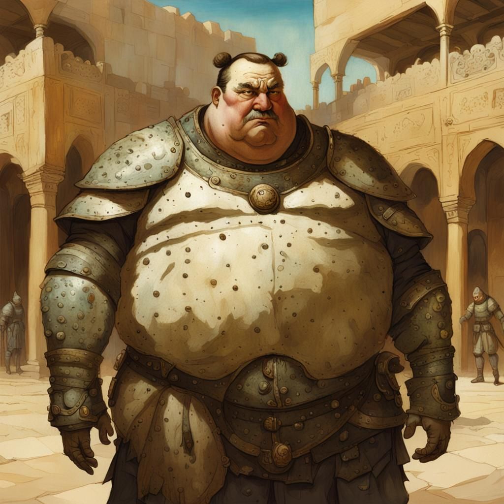 Gluttonous Man in Desert Palace, Dark Fantasy Art