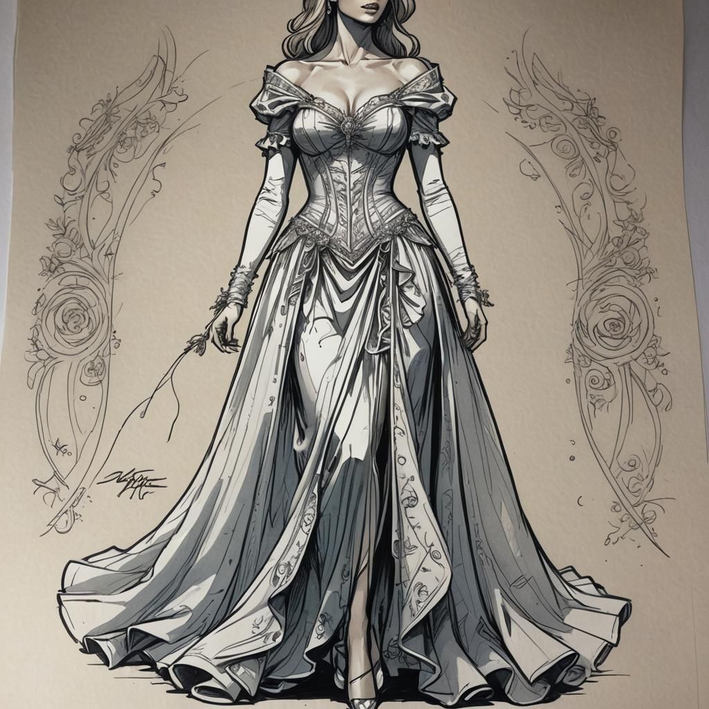 Night Gown Dress Sketch in Comic Book Style