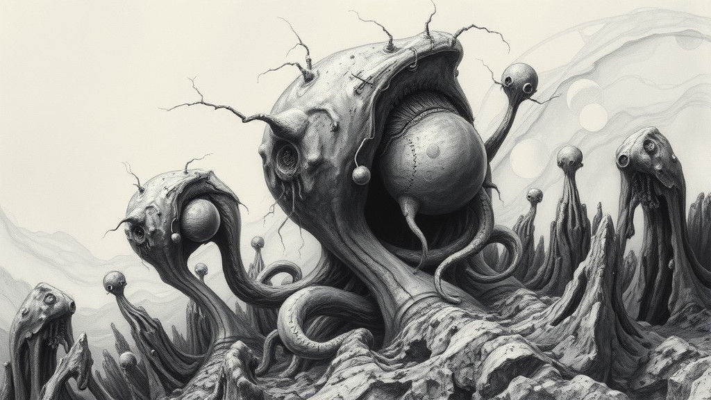 Surreal Biomorphic Forms in Charcoal Drawing Style