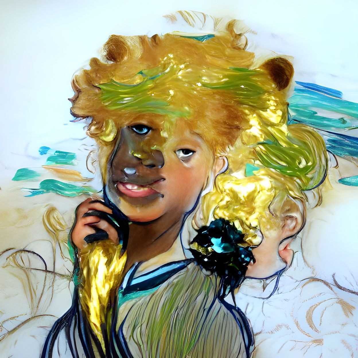 Black Girl with golden blonde Afro hair by Impressionist Mary Cassatt