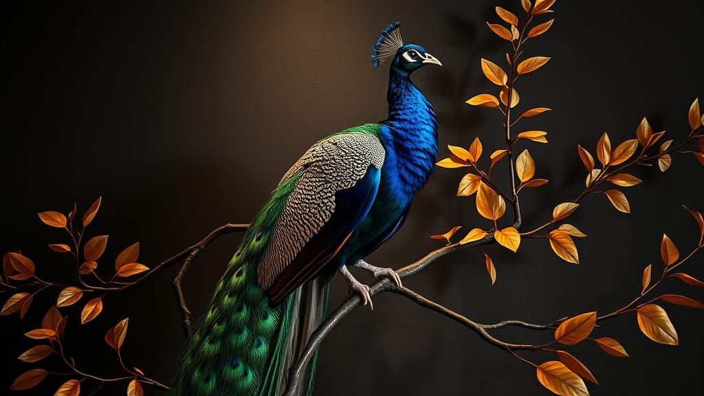 Majestic Peacock Metal Wall Sculpture in 8K