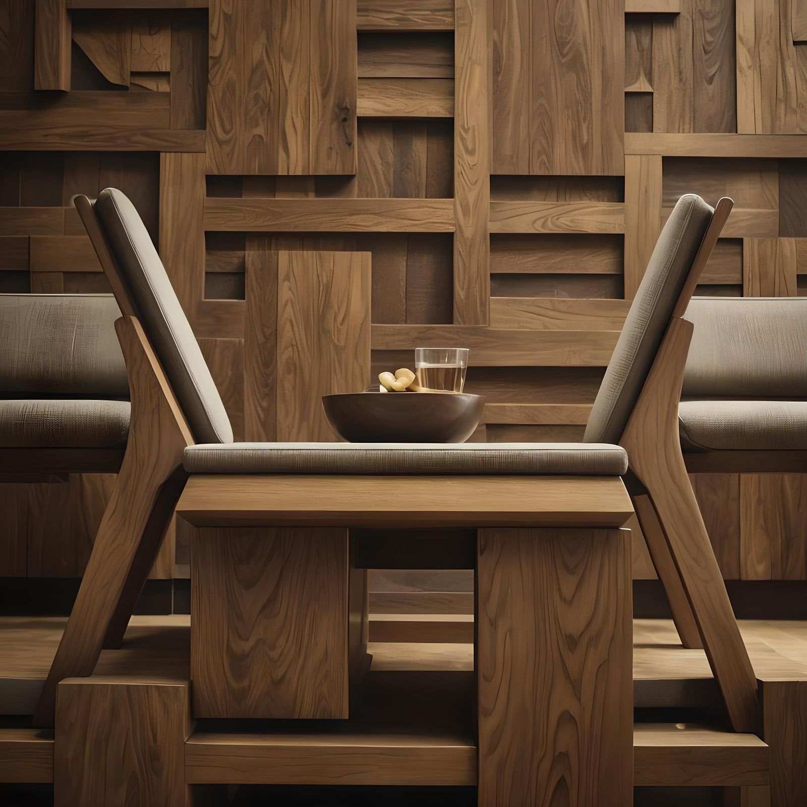 Contemporary Chairs and Table with Wood Relief