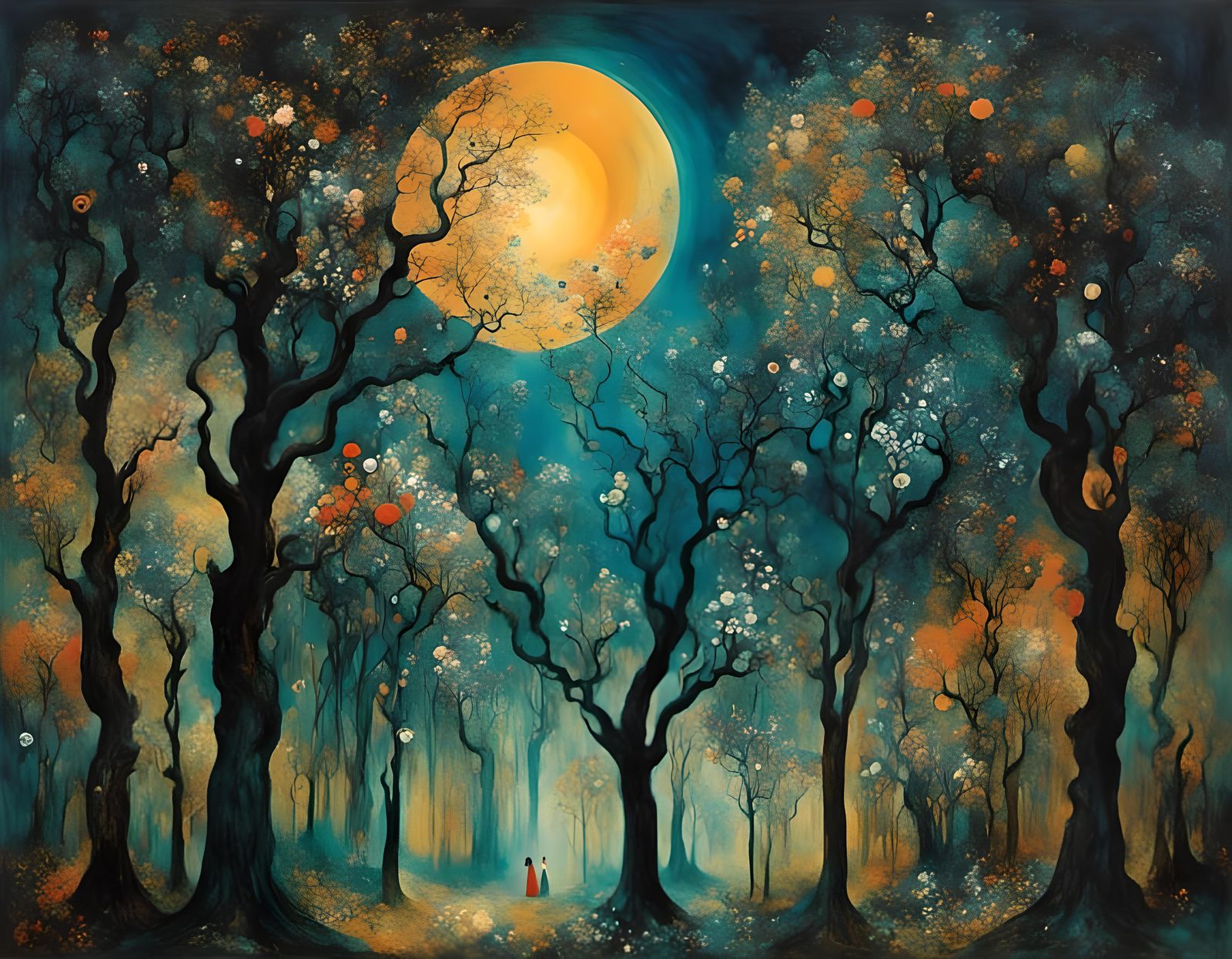 Moonlit Garden with Dreamy Trees and Flowers