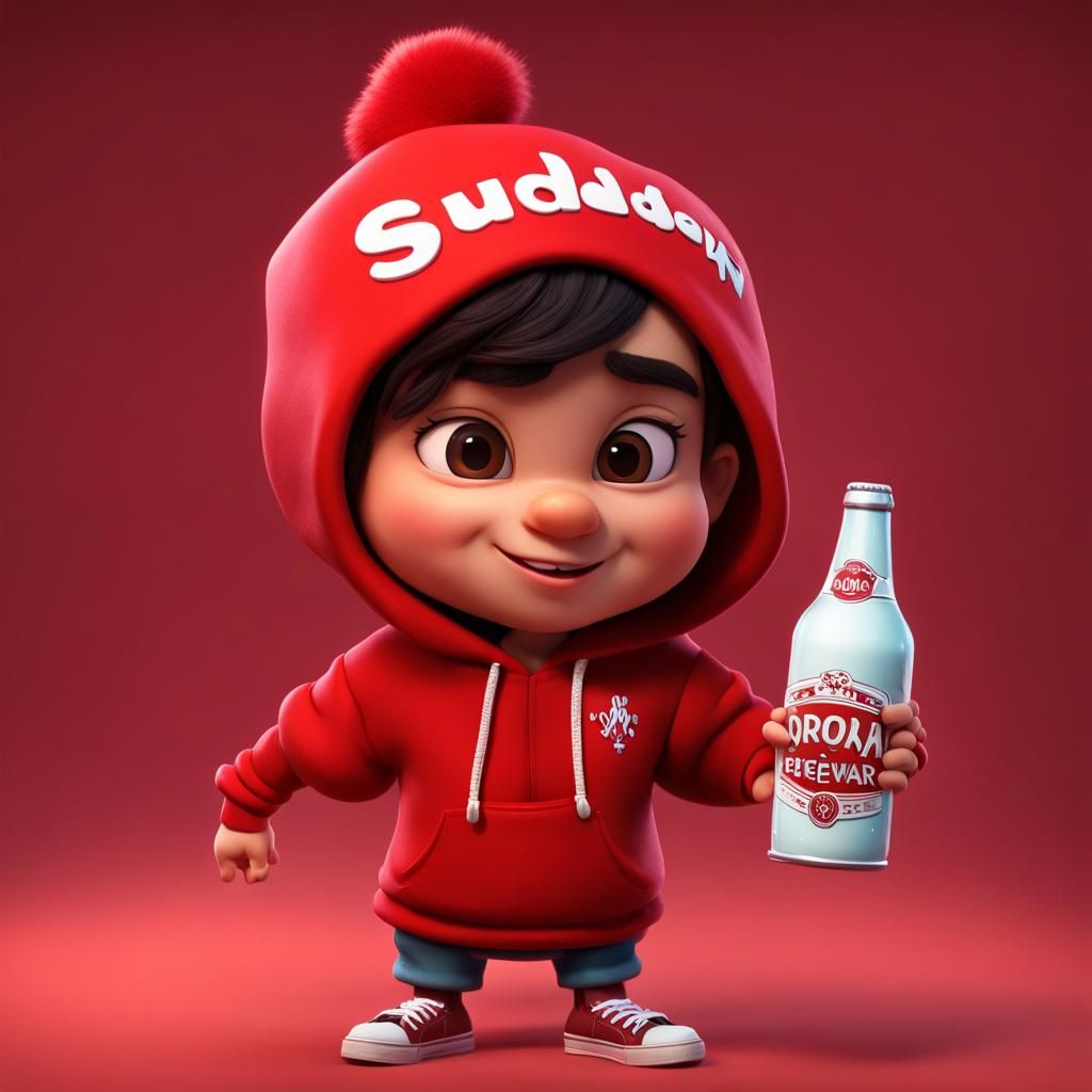 Strong Bald Child in Red Hoodie: Pixar-Style 3D Art