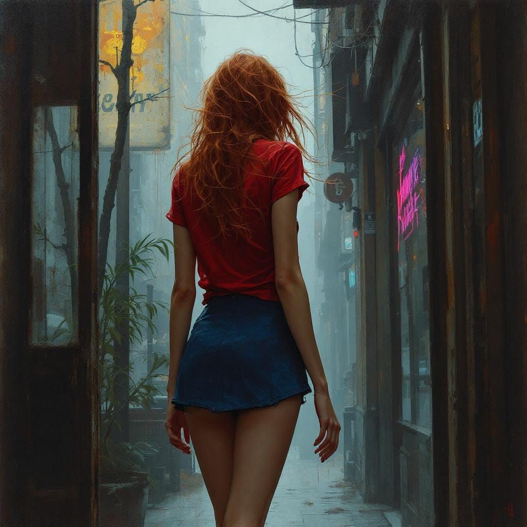 Ethereal Expressionist Woman Entering 1960s Coffee House