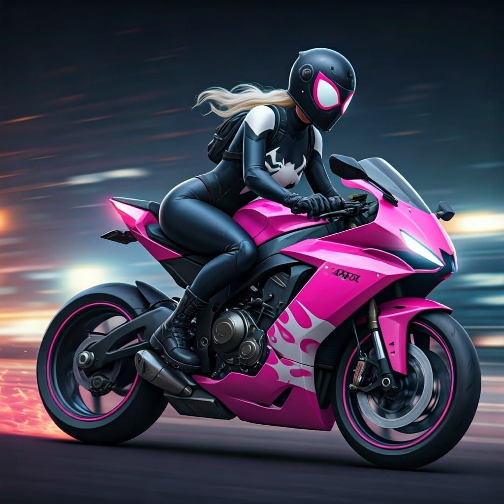 Cinderella as Ghost Spider on Motorbike